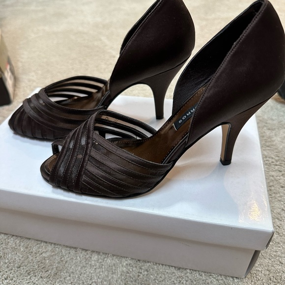 Caparros Shoes - Caparros size 6.5 shoes.  Brown satin and mesh. Worn once.Comes with box and bag